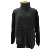 Hermes Knit Ladies Blouson H logo pocket over knit zip up Noir (Black) Wool/Lambskin 36 Silver
