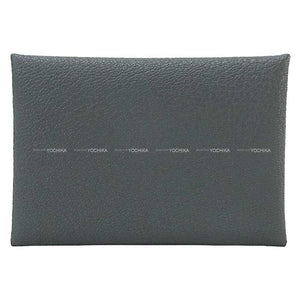 Hermes card holder Calvi Verso Gris Misty/Noir (Black) Chevre Myzore Silver HW Stamp