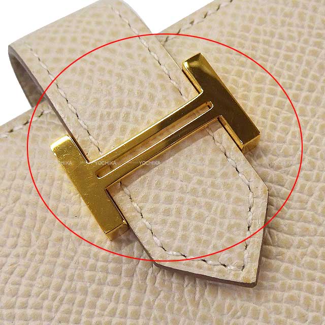 Hermes Bi-fold wallet Bearn Compact Verso  Craie/Gold Veau Epsom Gold HW Stamp