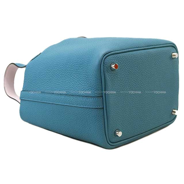 Hermes Handbag Picotin Lock 18 PM Eclat New Bleu Jean/Mauve Pale Taurillon Clemence/Veau Swift Silver HW Stamp