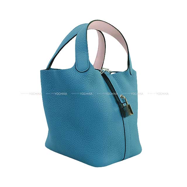 Hermes Handbag Picotin Lock 18 PM Eclat New Bleu Jean/Mauve Pale Taurillon Clemence/Veau Swift Silver HW Stamp