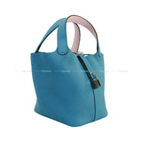 Hermes Handbag Picotin Lock 18 PM Eclat New Bleu Jean/Mauve Pale Taurillon Clemence/Veau Swift Silver HW Stamp