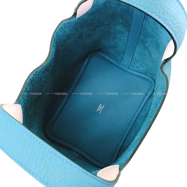 Hermes Handbag Picotin Lock 18 PM Eclat New Bleu Jean/Mauve Pale Taurillon Clemence/Veau Swift Silver HW Stamp
