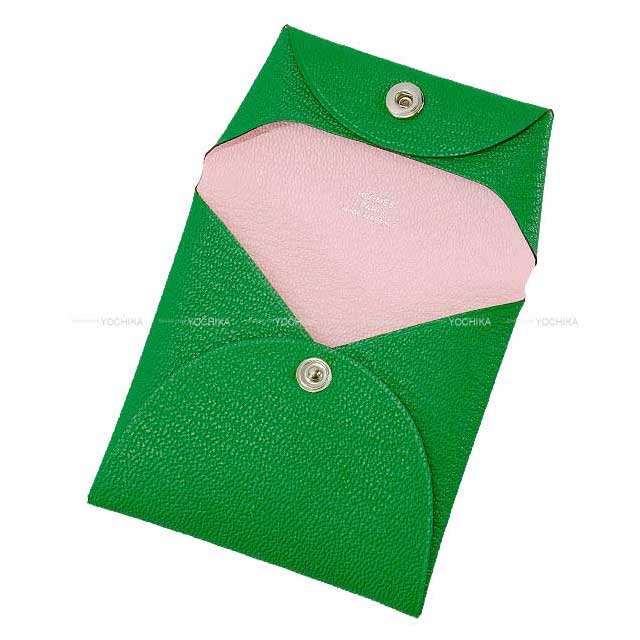 Hermes change purse Bastia Verso Bambou/Rose Darling Chevre Myzore Silver HW Stamp