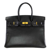 [] Hermes Handbag Birkin35 Noir (Black) Ardennes Gold HW Stamp □G