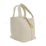 Hermes Handbag Picotin Lock 22 MM Beton Taurillon Clemence Gold HW Stamp