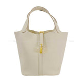 Hermes Handbag Picotin Lock 22 MM Beton Taurillon Clemence Gold HW Stamp