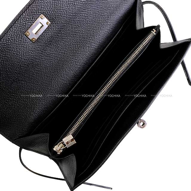 Hermes long wallet Kelly Wallet long Classic Noir (Black) Veau Epsom Silver HW Stamp