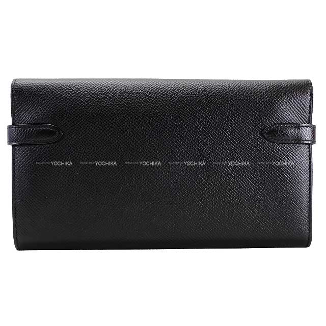 Hermes long wallet Kelly Wallet long Classic Noir (Black) Veau Epsom Silver HW Stamp