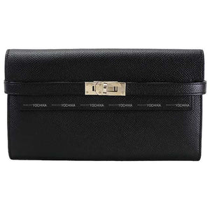Hermes long wallet Kelly Wallet long Classic Noir (Black) Veau Epsom Silver HW Stamp