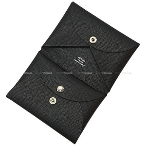 Hermes card holder Calvi Duo Noir (Black) Veau Epsom Silver HW Stamp