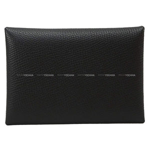 Hermes card holder Calvi Duo Noir (Black) Veau Epsom Silver HW Stamp