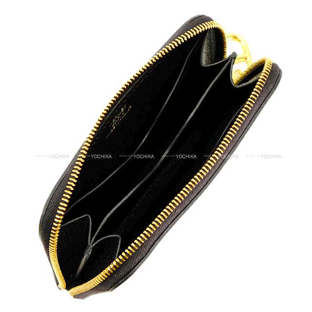 Hermes card holder Zip-Ango Compact Chaine d Angle Noir (Black) Ever Grain Gold HW Stamp