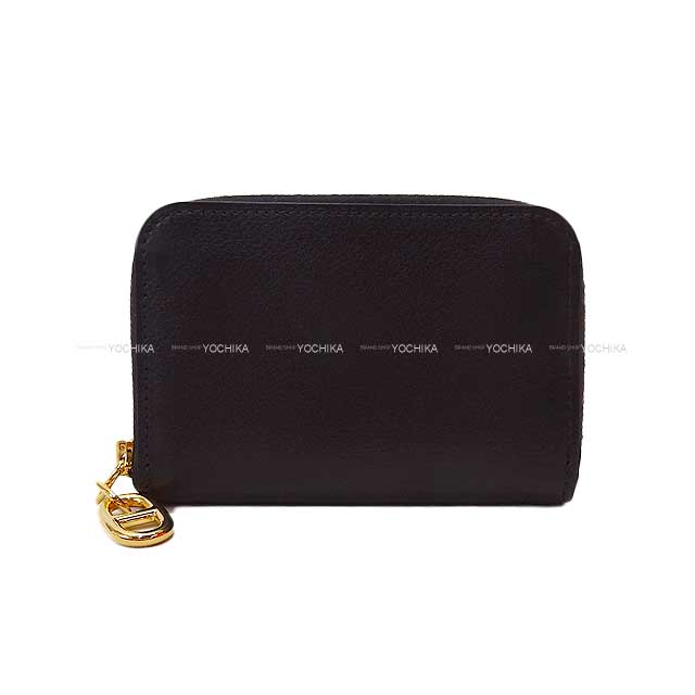 Hermes card holder Zip-Ango Compact Chaine d Angle Noir (Black) Ever Grain Gold HW Stamp