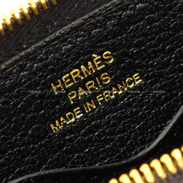Hermes card holder Zip-Ango Compact Chaine d Angle Noir (Black) Ever Grain Gold HW Stamp