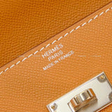 Hermes change purse Kelly Pocket Long Wallet Strap Clutch Bag  Gold Veau madame Silver HW Stamp
