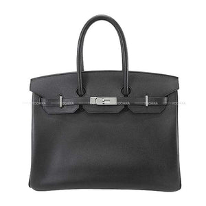 Hermes Handbag Birkin35 Noir (Black) Veau Epsom Silver HW Stamp ?P
