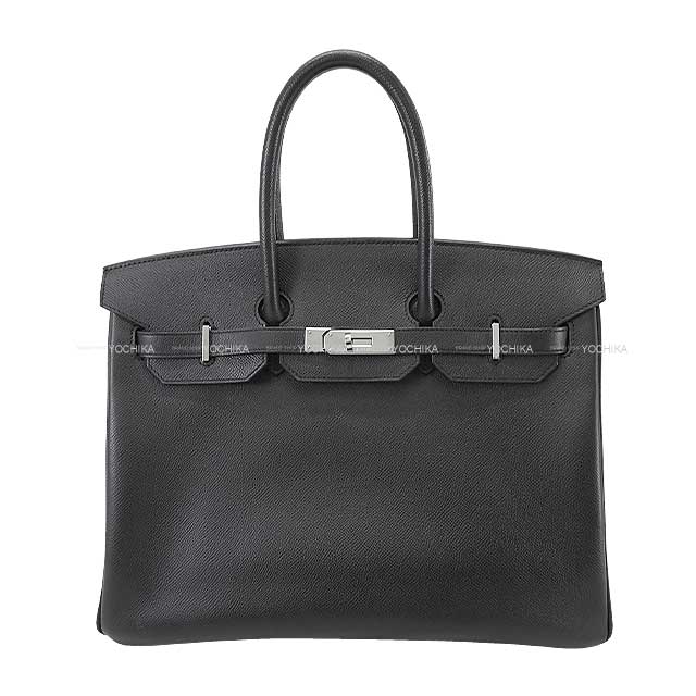 Hermes Handbag Birkin35 Noir (Black) Veau Epsom Silver HW Stamp ?P