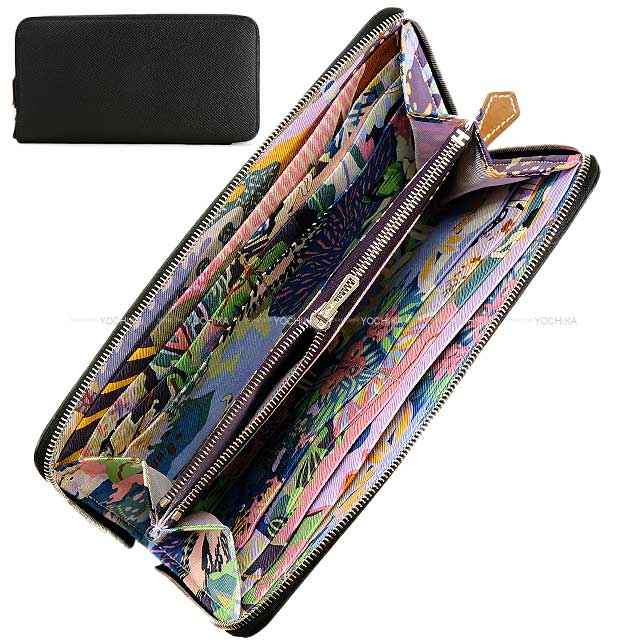 Hermes long wallet Azap Silk in EN LIBERTE!  Noir (Black)/Cassis Veau Epsom/Veau Barenia/Silk100% Silver HW Stamp