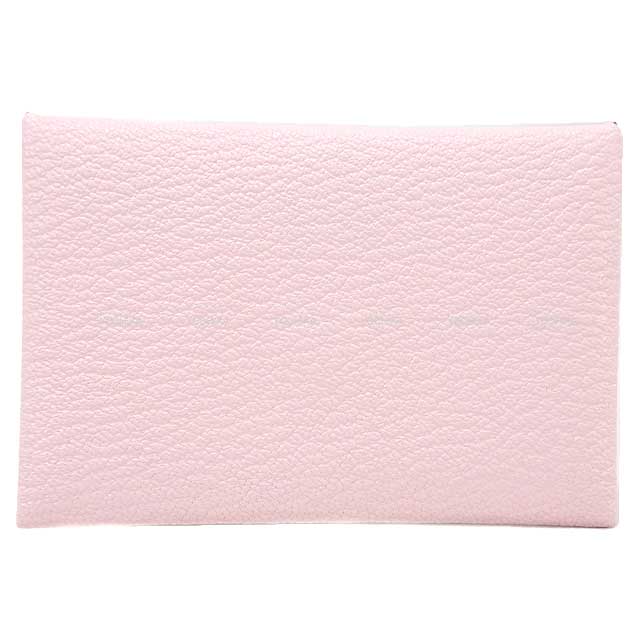 Hermes card holder Calvi Rose Darling Chevre Myzore Silver HW Stamp