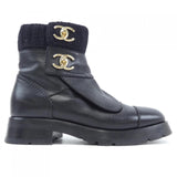 Chanel G45282B14454 Calfskin Knit Metal Boots
