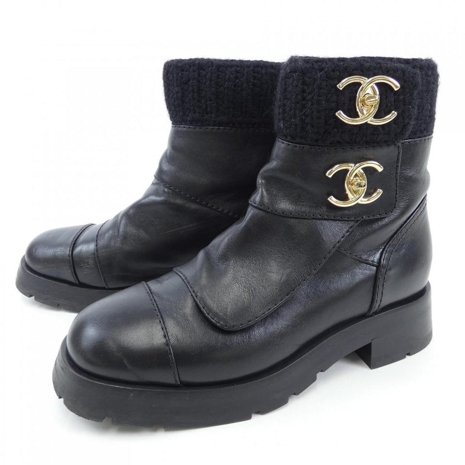 Chanel G45282B14454 Calfskin Knit Metal Boots