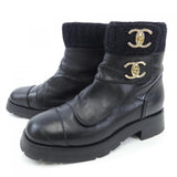 Chanel G45282B14454 Calfskin Knit Metal Boots