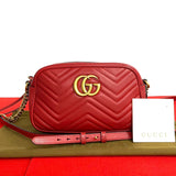 Gucci Shoulder Bag leather Red logo Metal GG Marmont Women