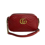 Gucci Shoulder Bag leather Red logo Metal GG Marmont Women