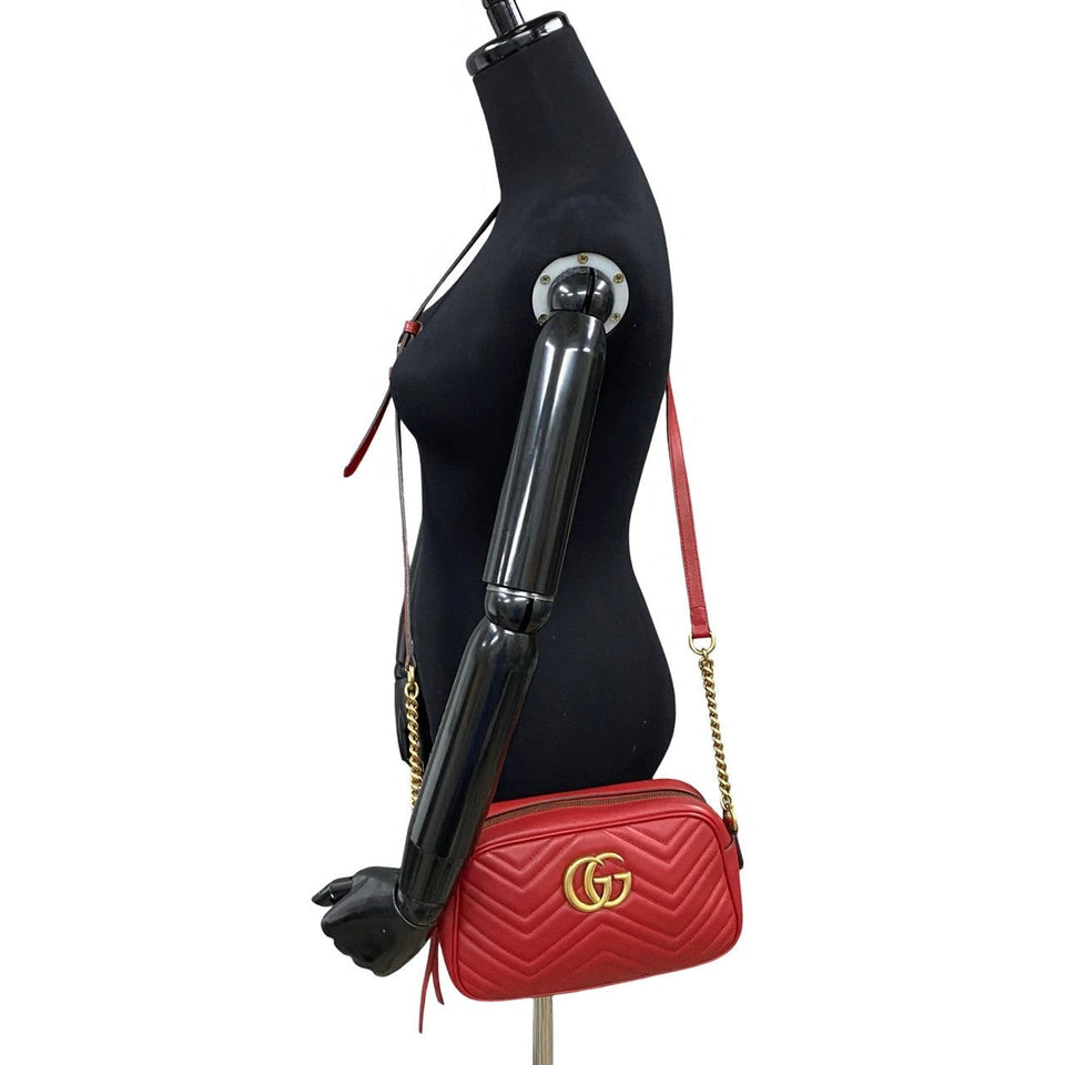 Gucci Shoulder Bag leather Red logo Metal GG Marmont Women