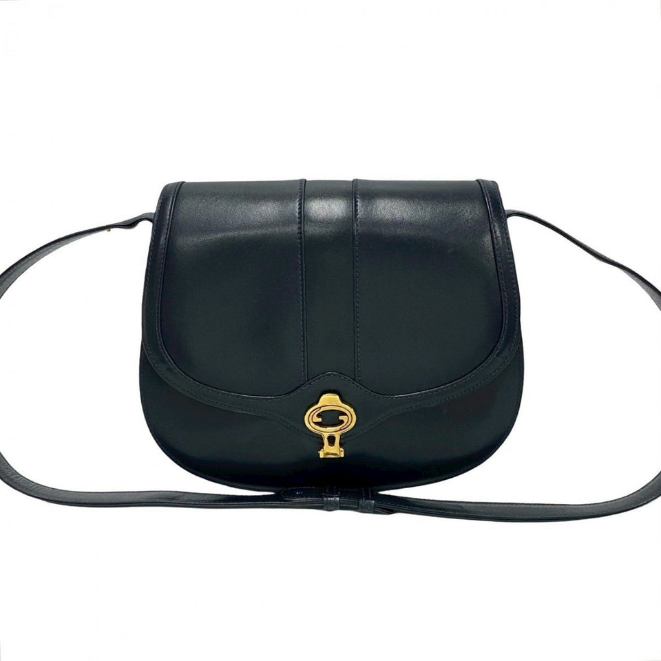 Gucci Shoulder Bag leather Navy GG logo Metal Women