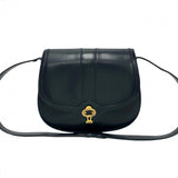 Gucci Shoulder Bag leather Navy GG logo Metal Women