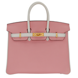 Hermes25cm Birkin Sakura/ White Clemence Leather Brushed Gold Hardware