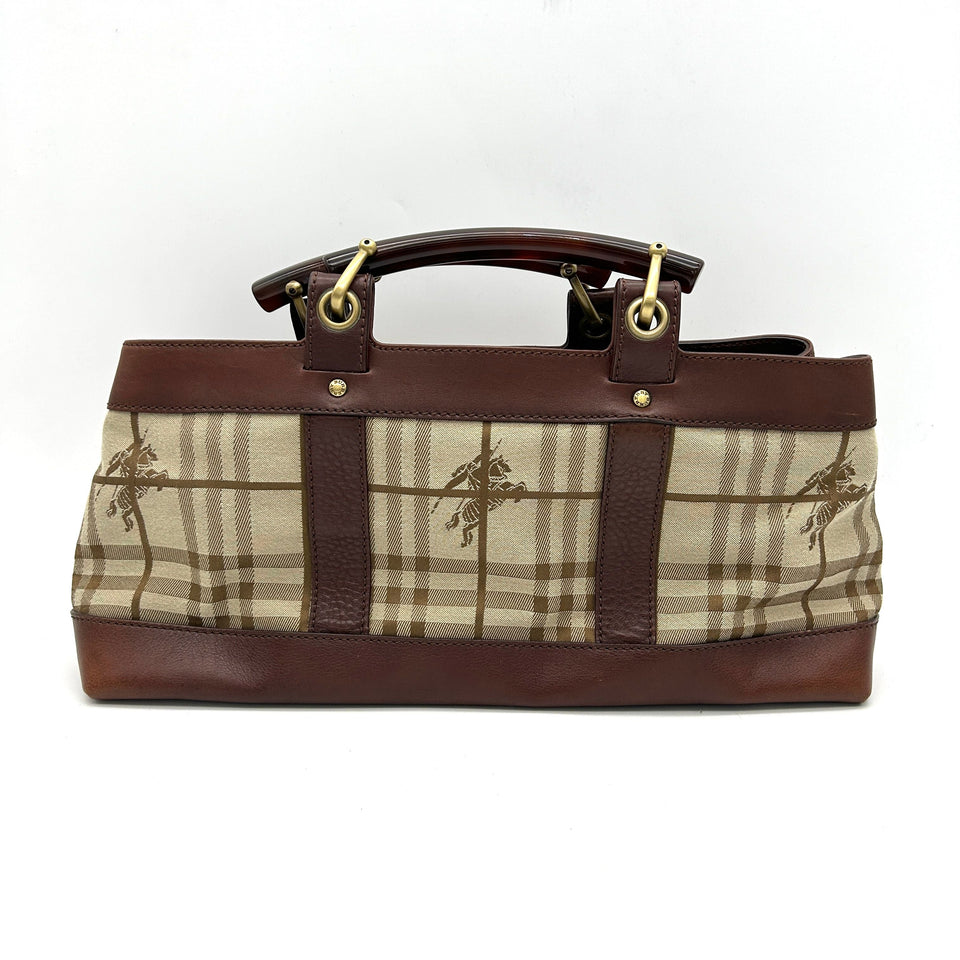 Luxury Burberry Brown/Beige Haymarket Check Canvas and Leather Middle Zip Tote bb5526cc