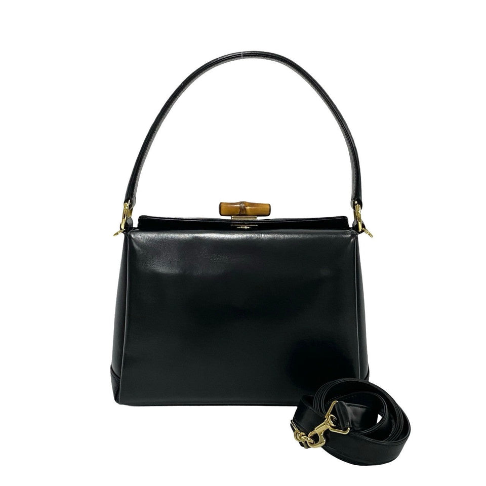 Gucci Shoulder Bag Calfskin black Bamboo