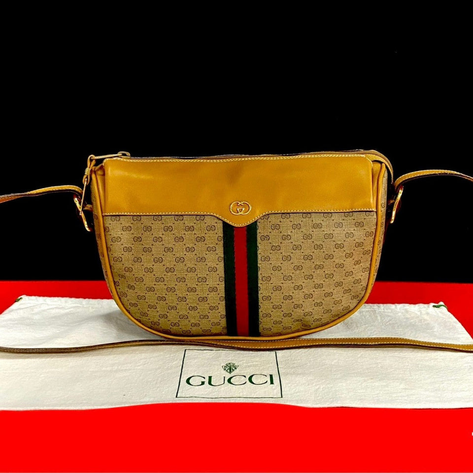 Gucci Shoulder Bag Leather, PVC Brown Micro GG logo Sherry line Women