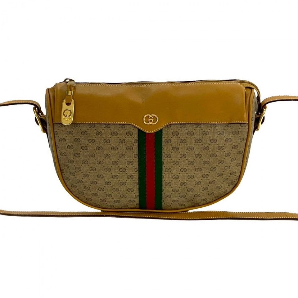 Gucci Shoulder Bag Leather, PVC Brown Micro GG logo Sherry line Women