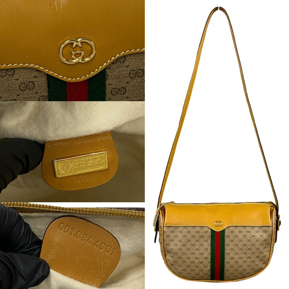 Gucci Shoulder Bag Leather, PVC Brown Micro GG logo Sherry line Women