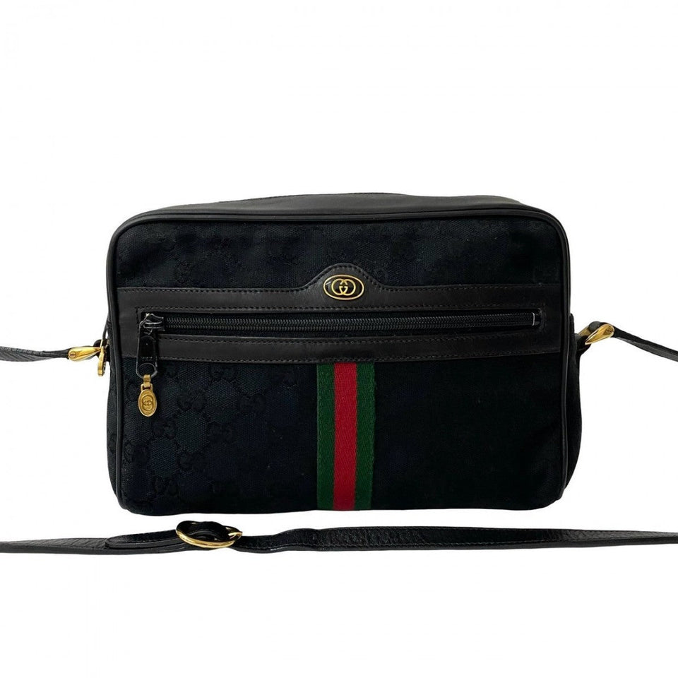 Gucci Shoulder Bag Canvas, Leather black GG logo Metal Sherry line Women