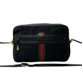 Gucci Shoulder Bag Canvas, Leather black GG logo Metal Sherry line Women