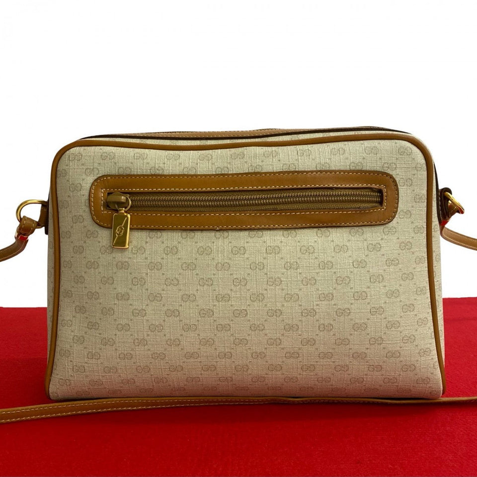 Gucci Shoulder Bag Leather, PVC Brown Micro GG logo Women