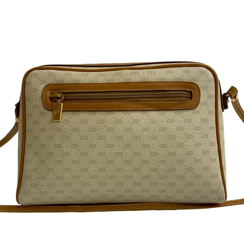 Gucci Shoulder Bag Leather, PVC Brown Micro GG logo Women
