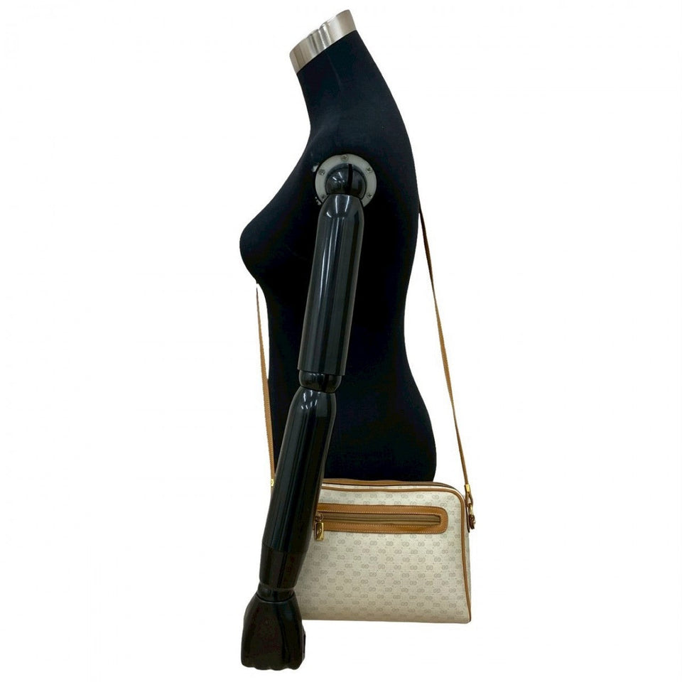 Gucci Shoulder Bag Leather, PVC Brown Micro GG logo Women