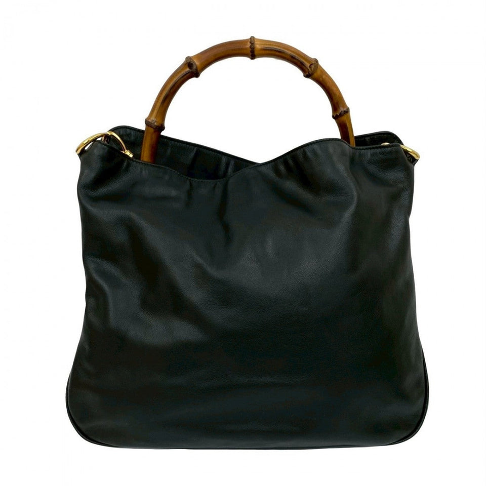 Gucci Shoulder Bag leather black Bamboo