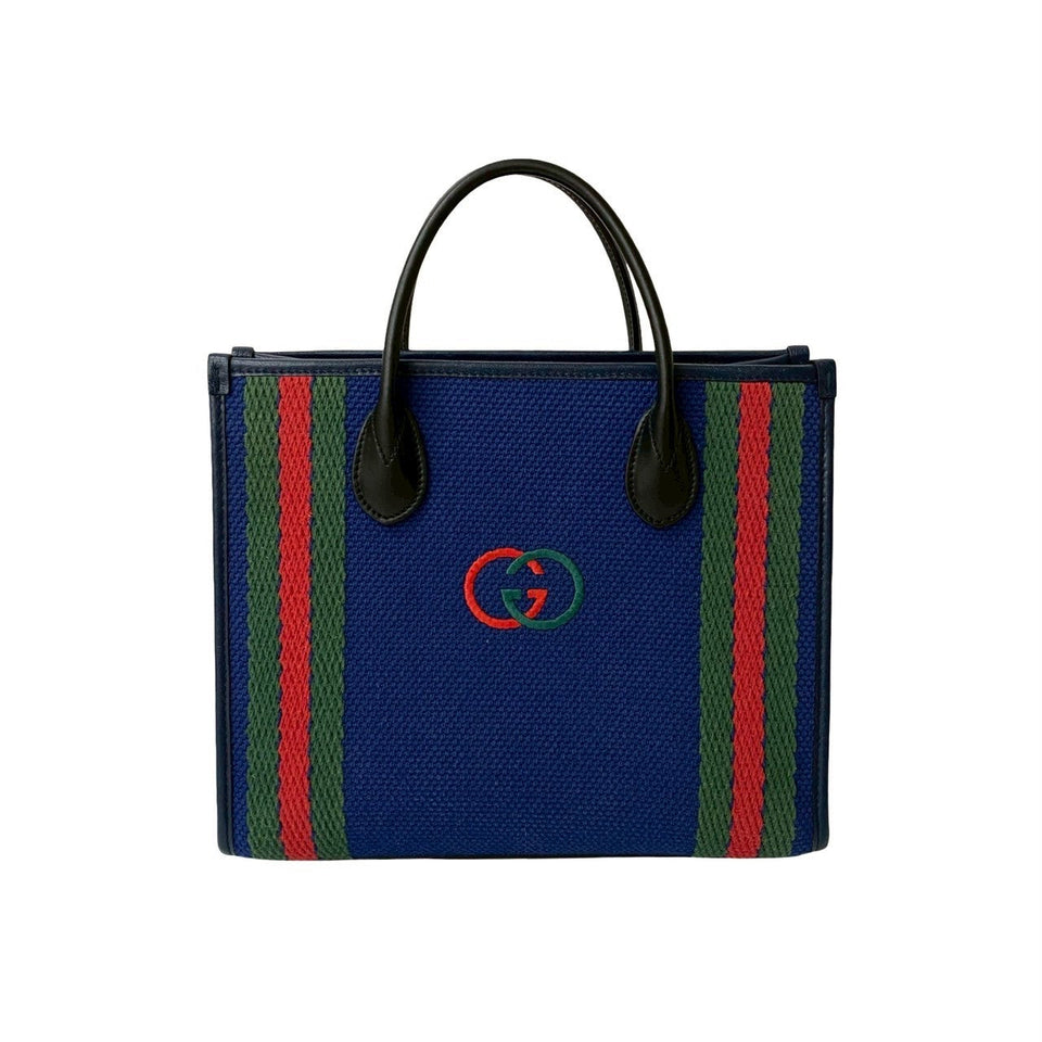 Gucci Handbag canvas blue Sherry line Interlocking G