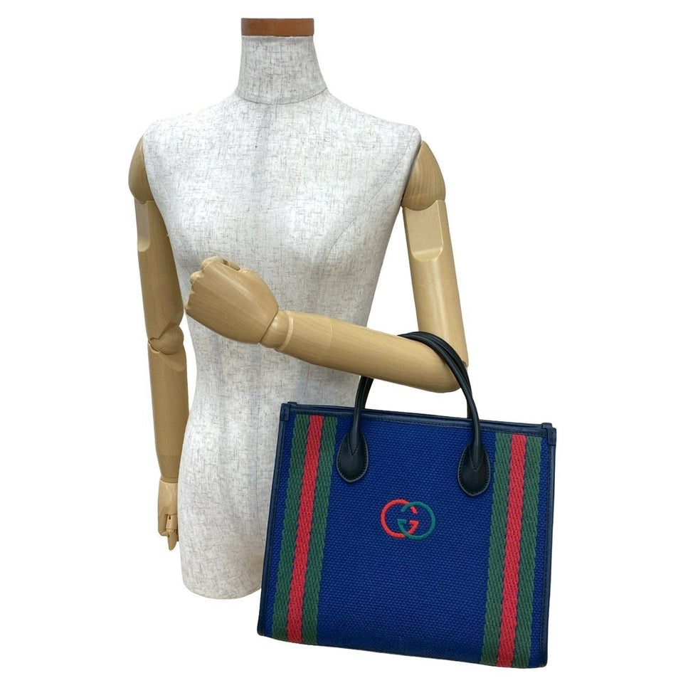 Gucci Handbag canvas blue Sherry line Interlocking G