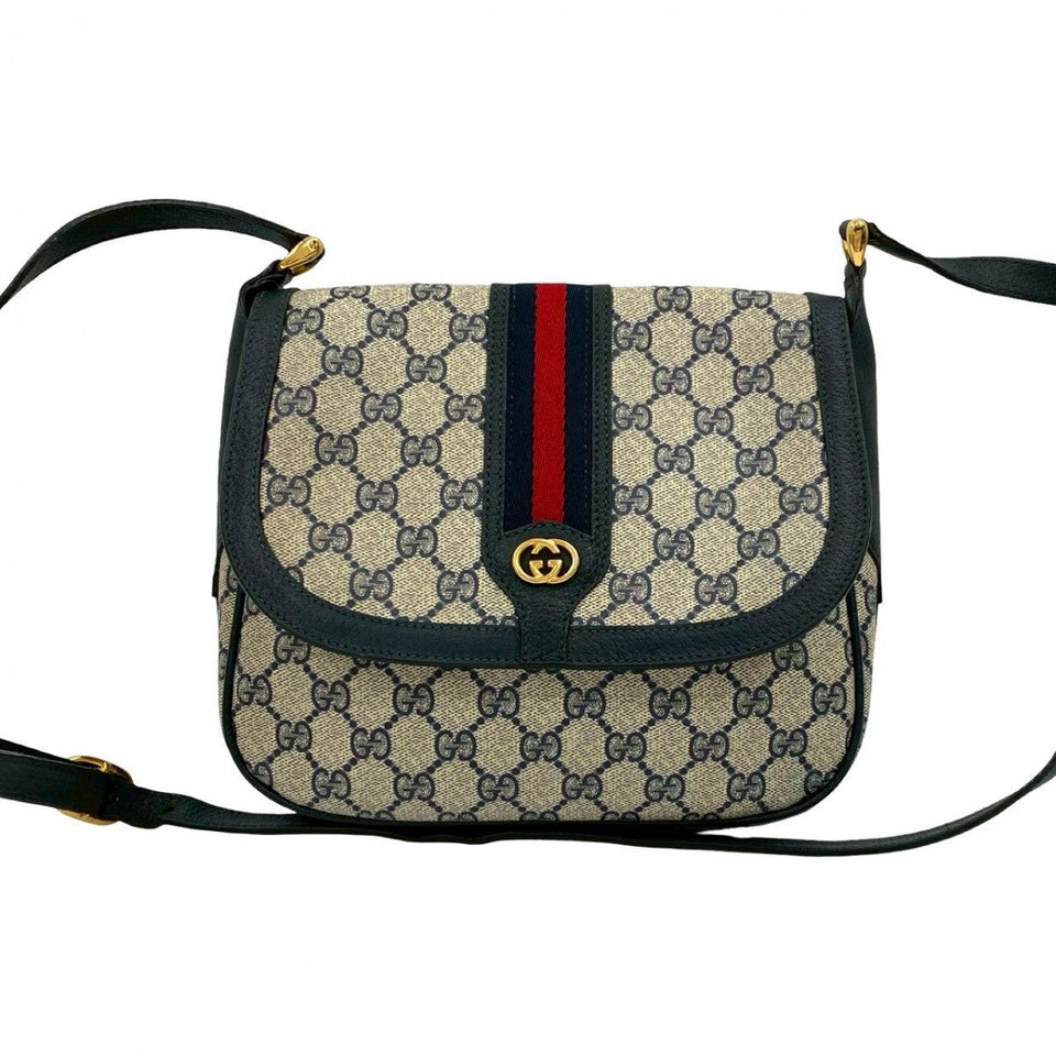 Gucci Shoulder Bag leather Navy Sherry line