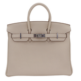 Hermes25cm Birkin Craie Togo Leather Palladium Hardware