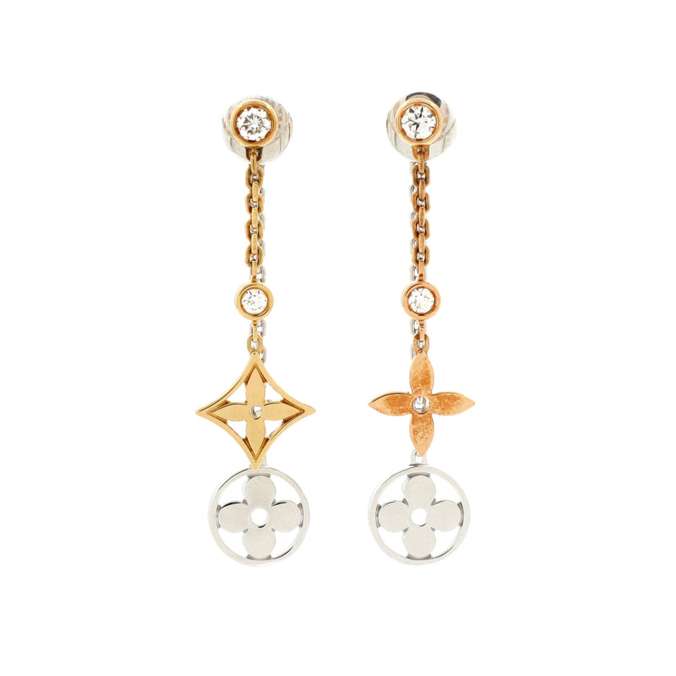Louis Vuitton Blossom Drop Earrings 18K Tricolor Gold and Diamonds