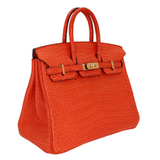 Hermes25cm Birkin Orange Poppy Matte Alligator Gold Hardware